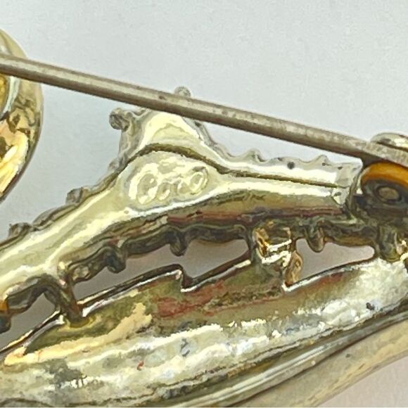 Vintage Coro Swan Brooch | Enamel Paint Rhinestone  Pearl Inlay Bird Pin Jewelry - Picture 9 of 13